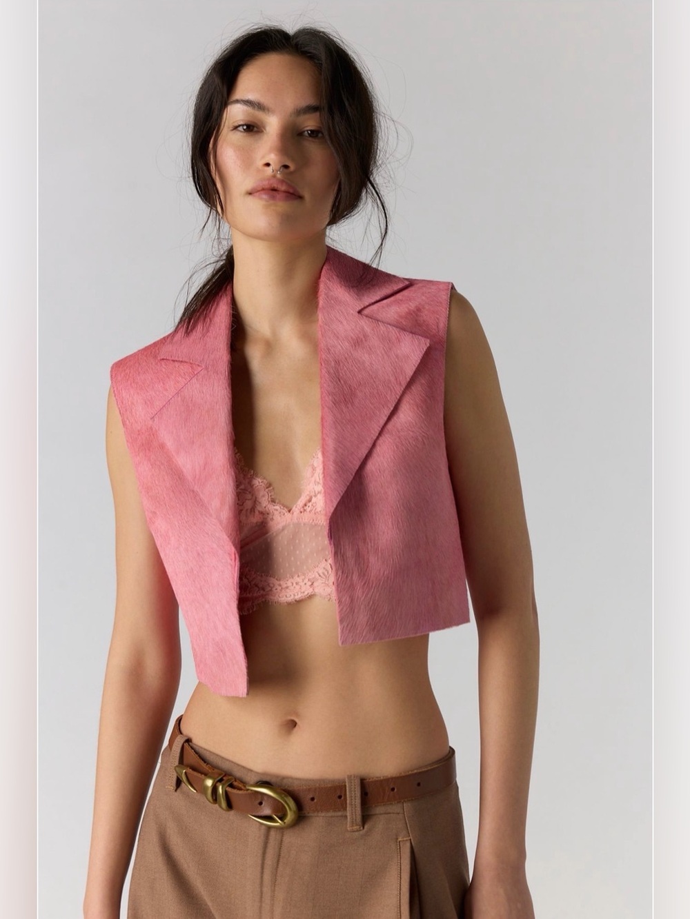 NWT Free People x Understated Leather Perfect Vest – Pink Pony-Hair Leather - M